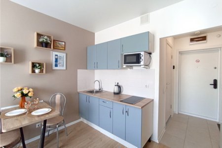 Кухня в номере New studio na Larushina в The LOFT STUDIO Moscow