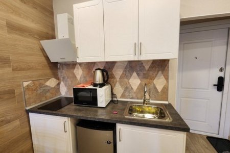 Кухонный уголок в апартаментах 2 в The Loft Studio у метро Котельники