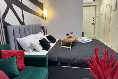 Спальная зона в номере My Love на 13 этаже в ЖК Савеловский Сити